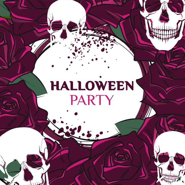 Fiesta de Halloween. Corona de rosas con calaveras. Ilustración vectorial . — Archivo Imágenes Vectoriales