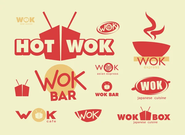 Çin yemeği, menü kapak şablonu kutusu, wok ve yemek çubukları ile