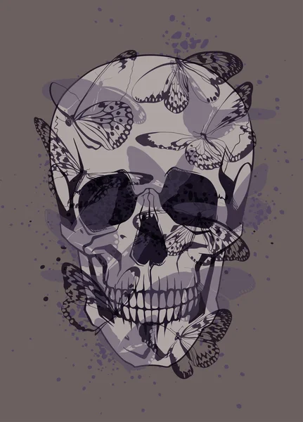 Illustration créative d'un crâne aux papillons — Image vectorielle