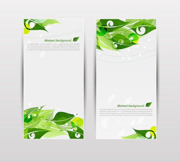 Set of banners with fresh green leaves