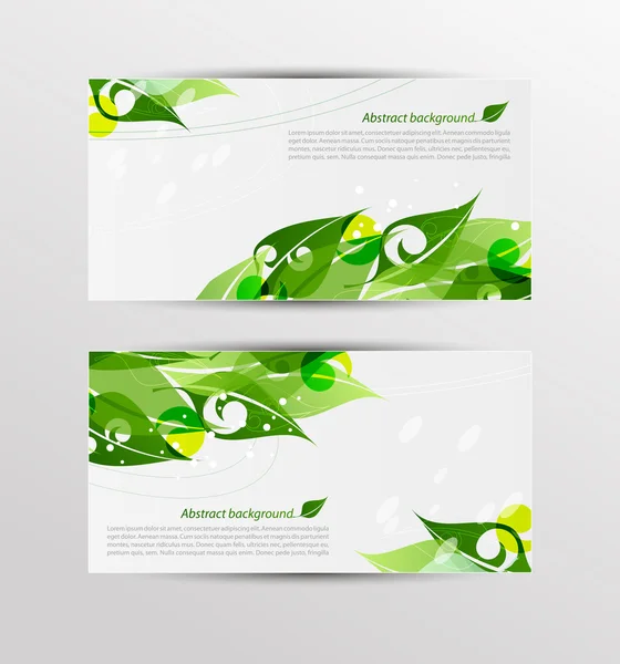 Set van banners met verse groene bladeren — Stockvector