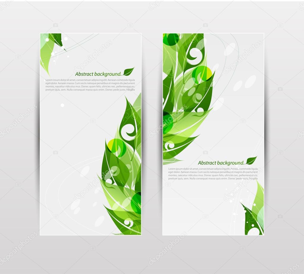 Set of banners with fresh green leaves