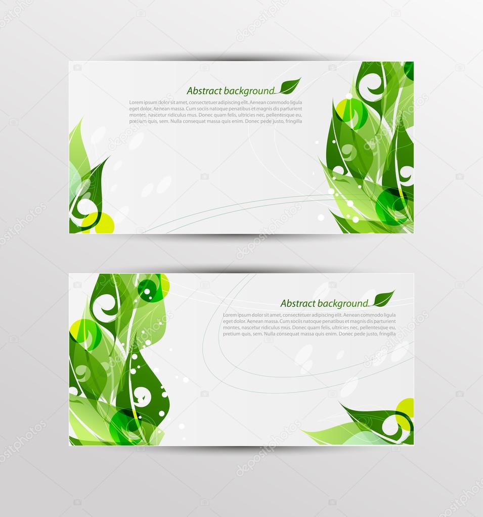 Set of banners with fresh green leaves