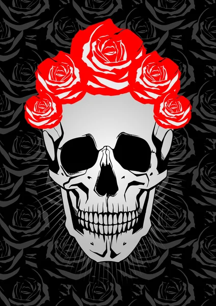 Cráneo con rosas — Vector de stock