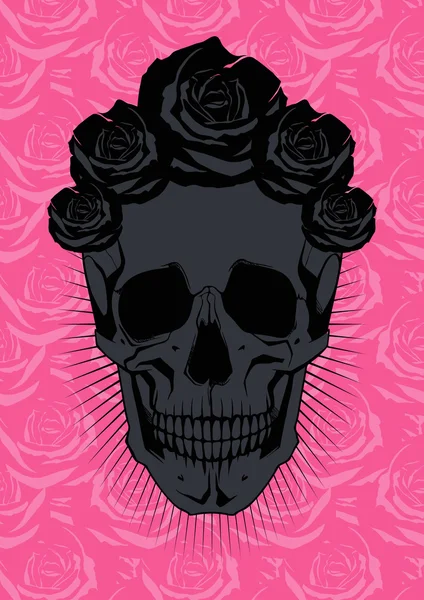Czarny czaszka i róże. Ilustracja wektorowa — Wektor stockowy