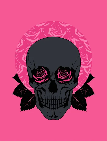 Crâne noir et roses. Illustration vectorielle — Image vectorielle