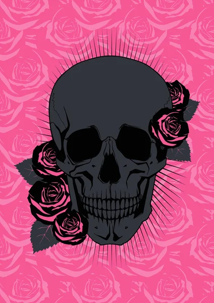 Zwarte schedel en rozen. Vectorillustratie — Stockvector