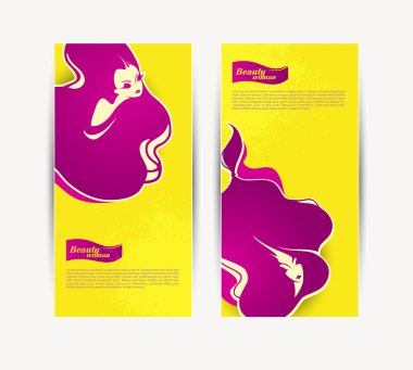 Parlak güzel kadın silueti ile afiş. Tasarım şablonu