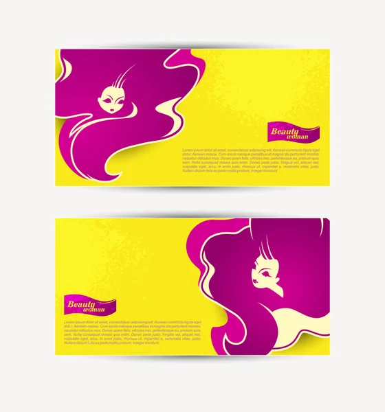 Banners com silhueta mulher bonita brilhante. Desenho do modelo — Vetor de Stock