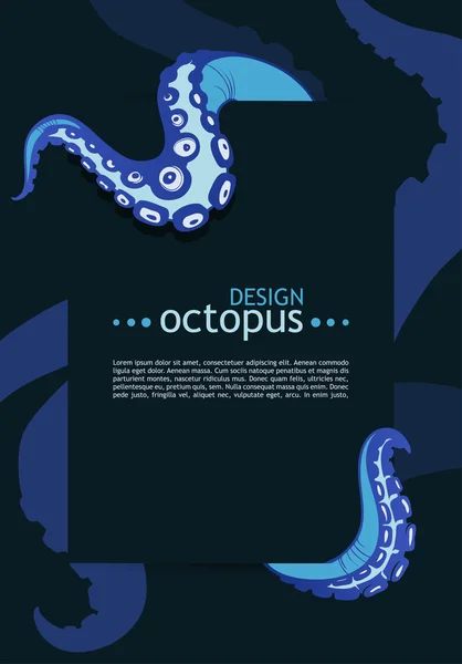 Ahtapot mavi tentacles ile tasarım şablonu. vektör çizim.