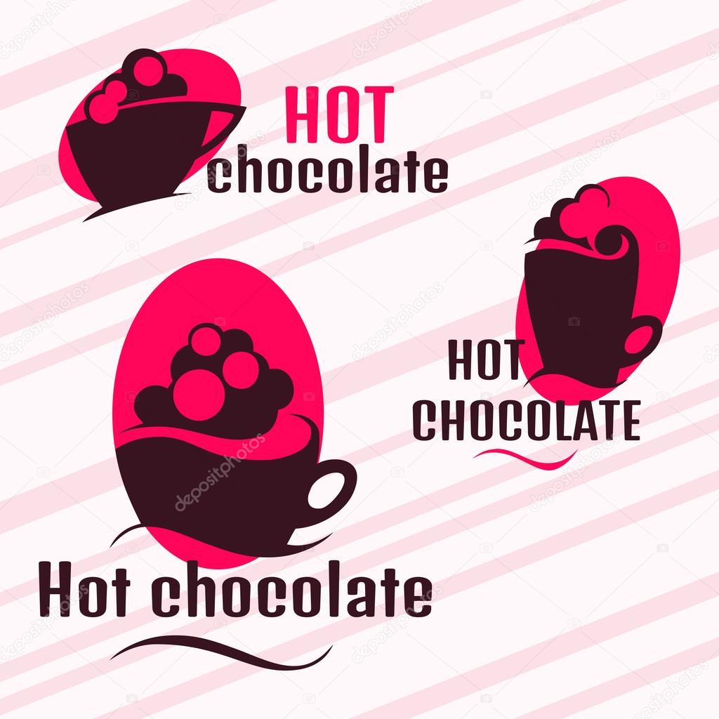 Set of icons of hot chocolate. Vector design elements