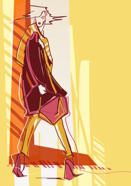 Sonbahar moda modeli çizilmiş