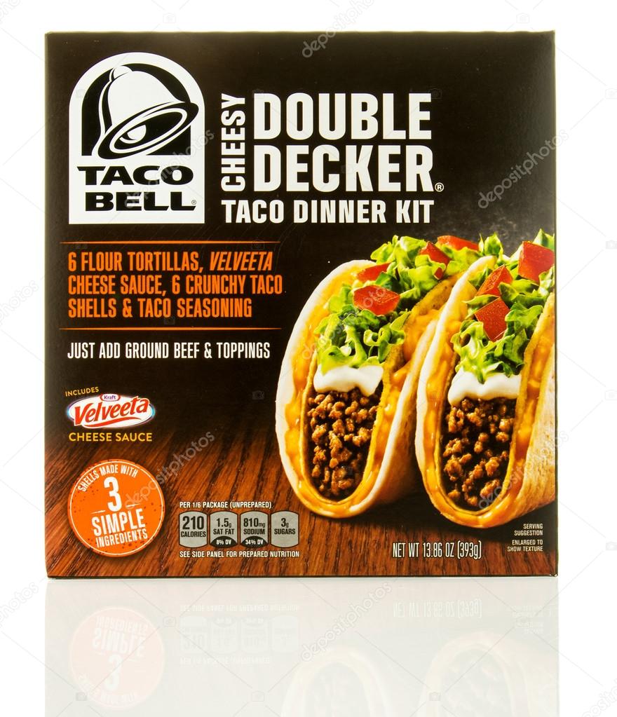 Winneconne, WI - 12 May 2016: Box of Taco Bell double decker dinner kit  on an isolated background