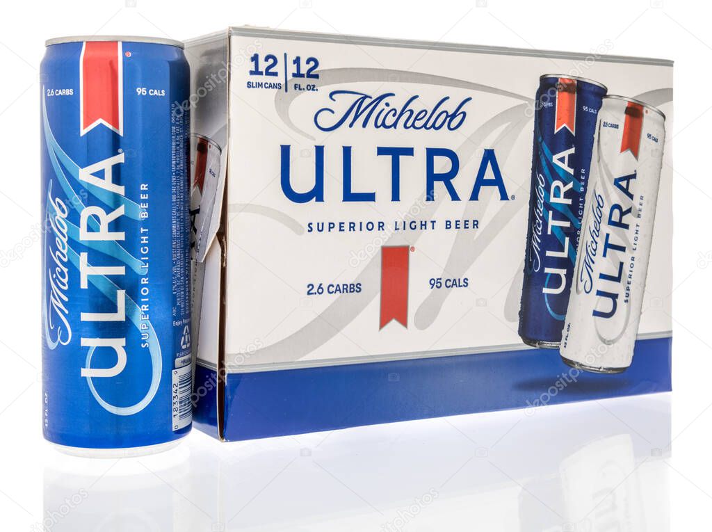 Winneconne, WI -3 January 2021: A 12 pack of Michelob ultra beer on an isolated background.