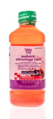 Winneconne, WI -8 August 2021:  A bottle of tippy toes pediatric advantage care electrolyte fluid on an isolated background