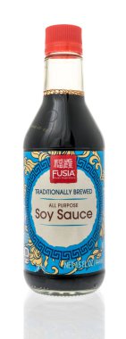 Winneconne, WI -8 August 2021:  A bottle of Fusia soy sauce on an isolated background
