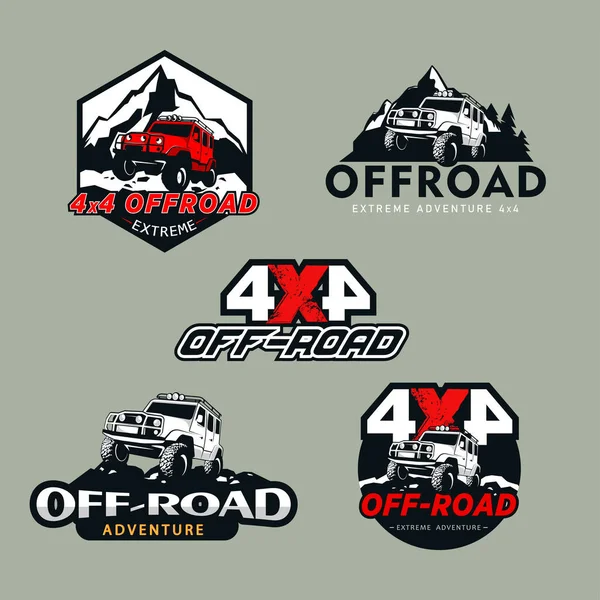 Beş off-road seti, 4x4 ekstrem kulüp amblemi. Vektör illüstrasyonu.