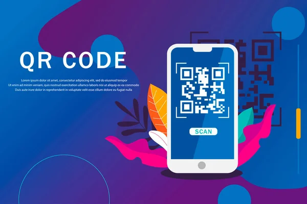 QR kodunu kontrol ediyorum. İniş sayfası. Web siteleri için vektör illüstrasyonu.