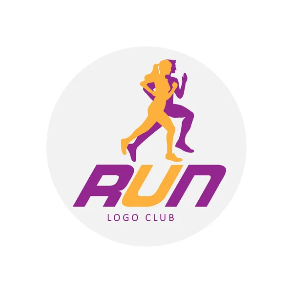Koşan insanların soyut siluetlerini içeren logo, spor kulübü etiketi, spor turnuvası, yarışma, maraton.