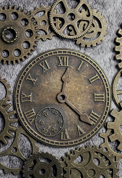 Reloj estilo Steampunk rodeado de engranajes y engranajes —  Fotos de Stock