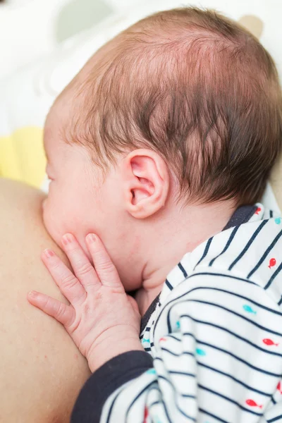 Eight days old newborn baby girl during breastfeeding — ストック写真