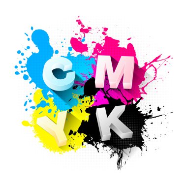 CMYK baskı kavramı ile 3d mektup ve sıçraması