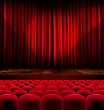 Koltuk ve perde ile sahne ile tiyatro konser salonu
