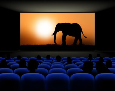 Sıra koltuk ve ekran film ile sinema salonu