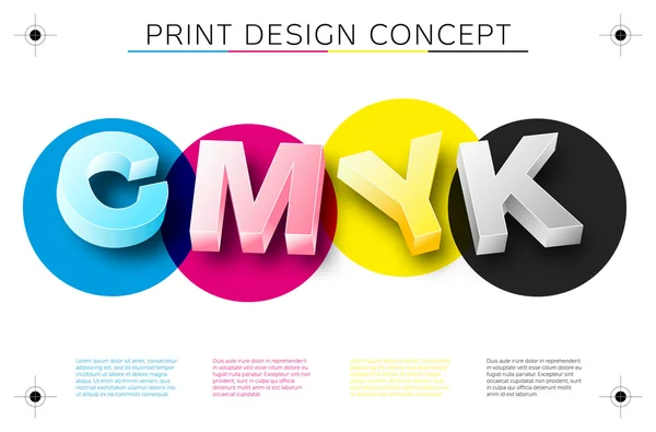 CMYK print concept with 3D letters — Stock Vector