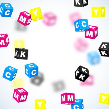 Cmyk baskı kavramı küpleri uçan ile