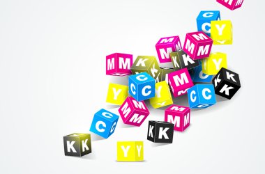 CMYK baskı kavramı ile 3d küpleri