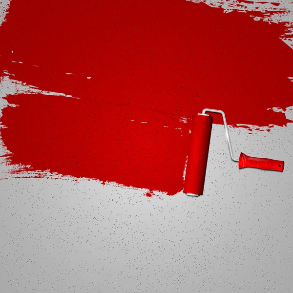Rolo de pintura - pintando as paredes de vermelho —  Vetores de Stock