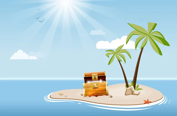 Palmiye ağaçları ve hazine sandığı ile Desert Island
