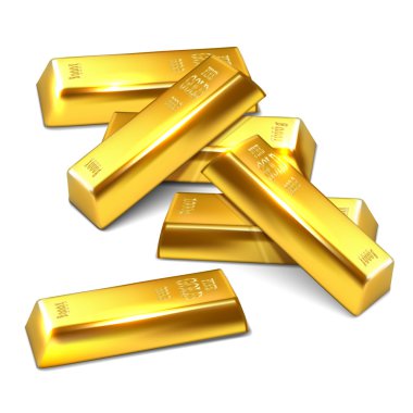 Beyaz arka plan üzerinde birkaç altın tuğla