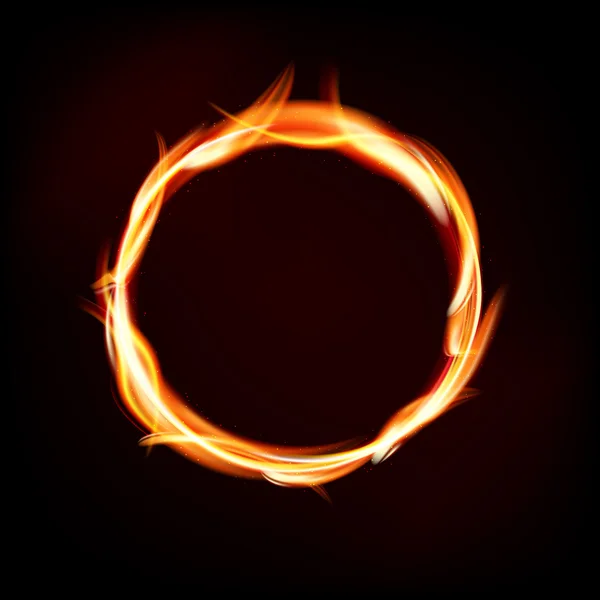 Fiery circle of flames on dark background — Stock Vector