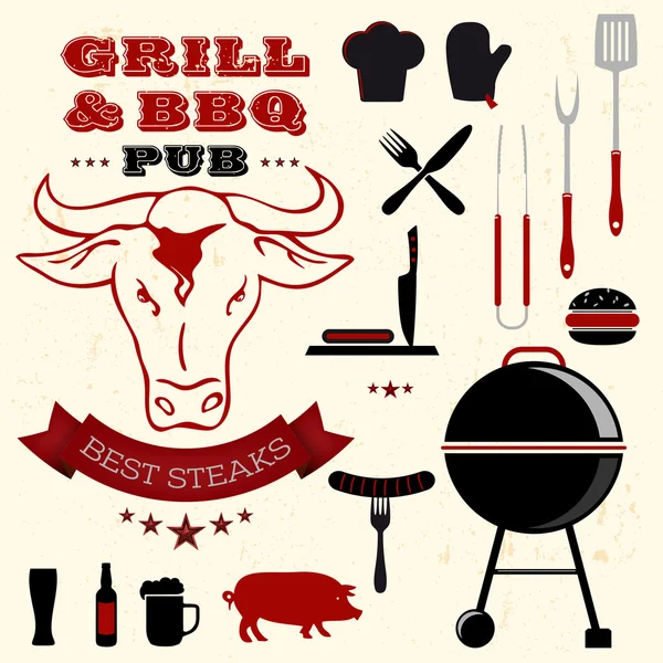 Barbecue grill elementen collectie — Stockvector