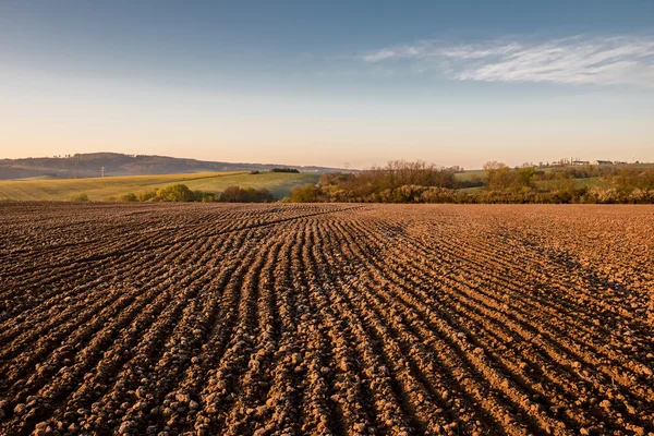 Plowed field and spring countryside — Stock Photo, Image