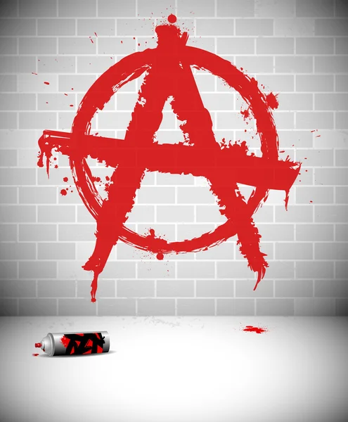 Red anarchy sign graffiti on brick wall — Stock Vector