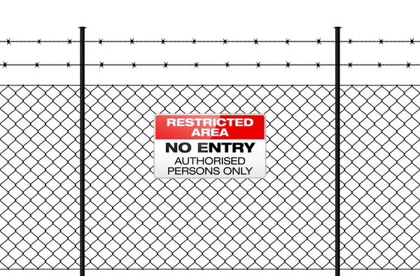 Fence with barbed wire and sign NO ENTRY — Stock Vector