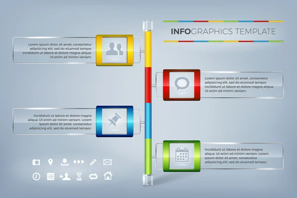 Info cadres en verre graphique pour texte et icônes — Image vectorielle