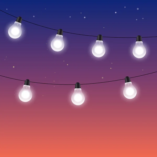 Guirlandes d'ampoules contre le ciel étoilé nocturne — Image vectorielle
