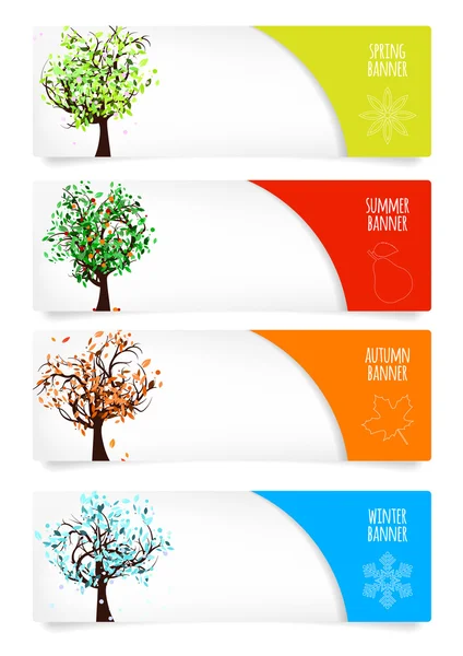 Collection of paper banners with four season trees — Stock Vector