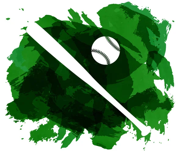 Abstrakte Grüne Aquarell Spritzer Mit Baseball Ausrüstung Silhouetten Auf Weißem — Stockvektor
