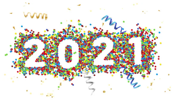 Inscription 2021 Colorful Confetti White Background New Year Card Vector — Stock Vector