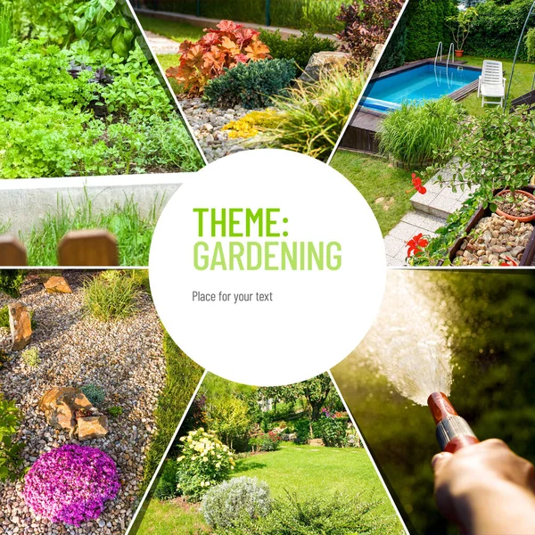 Collage Von Fotos Zum Thema Gartening Mit Kopierraum Für Ihren — Stockfoto