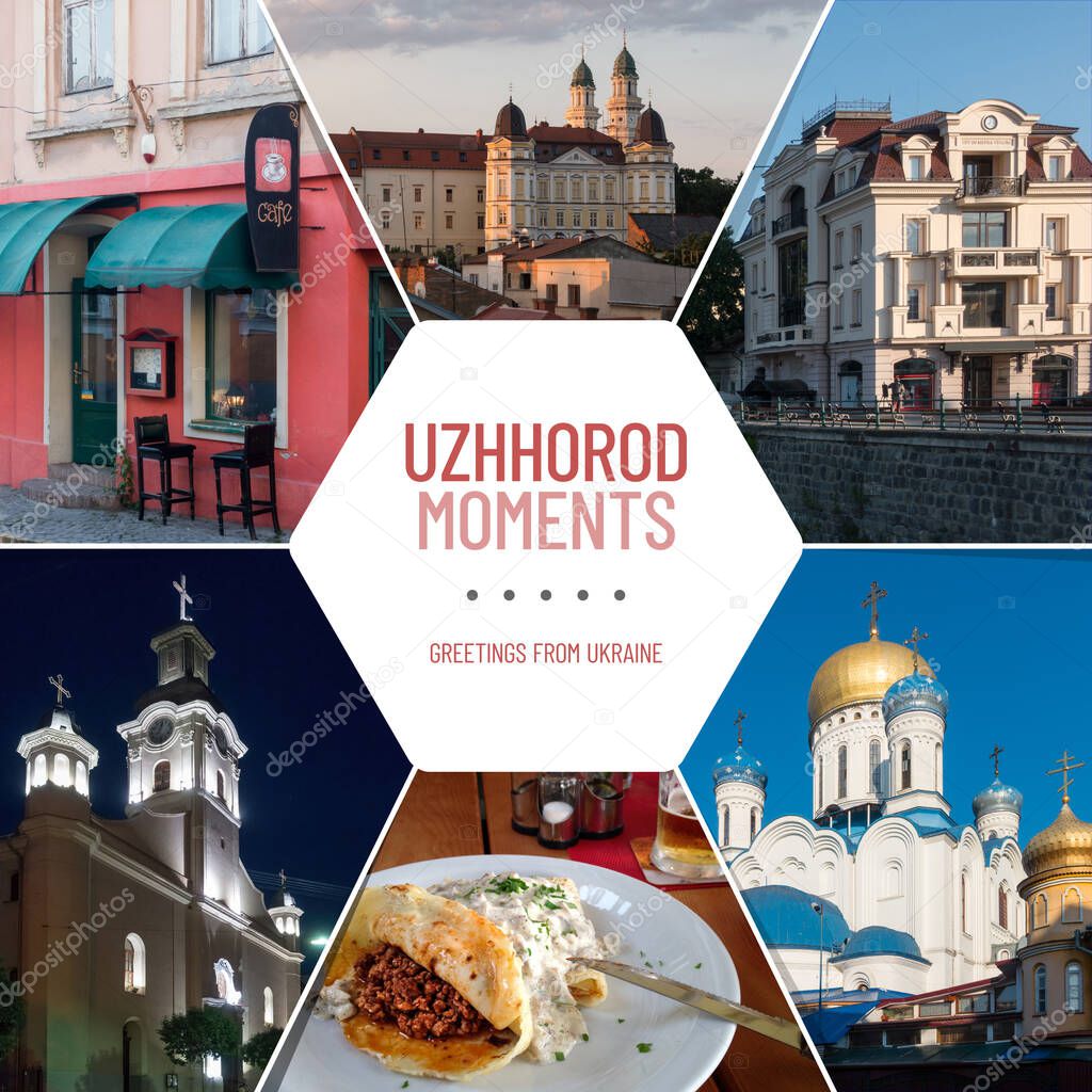 Collage of photos on theme of Ukrainian city Uzhhorod in Eastern Europe. All photos are mine.