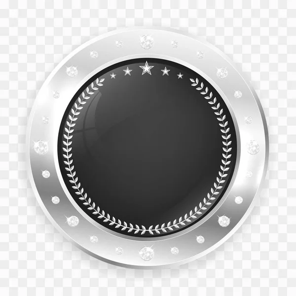 Círculo Marco Insignia Plata Con Diamantes Sombra Espacio Copia Sobre — Vector de stock