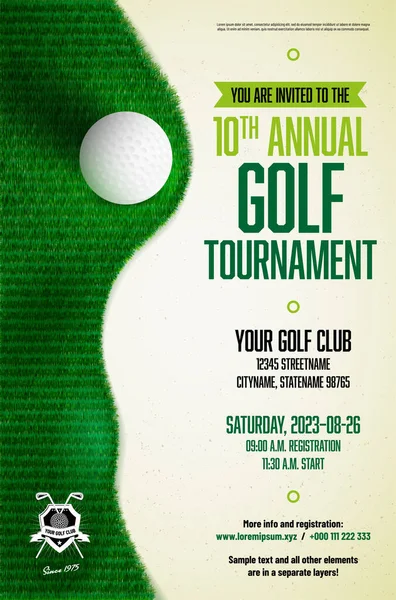 Metnin için top, çimen dokusu ve kopyalama alanı içeren golf turnuvası poster şablonu - vektör ilülasyonu