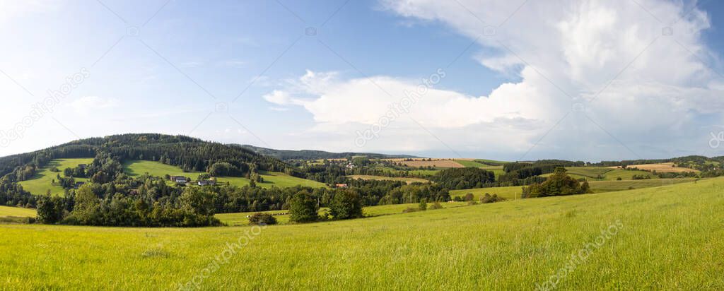 Panorama of summer landscape near Jimramov city, Czech Republic, Europe