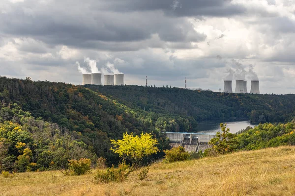 Meadow Forest Dam Nuclear Power Plant Dukovany Village Czech Republic — Stock Photo, Image